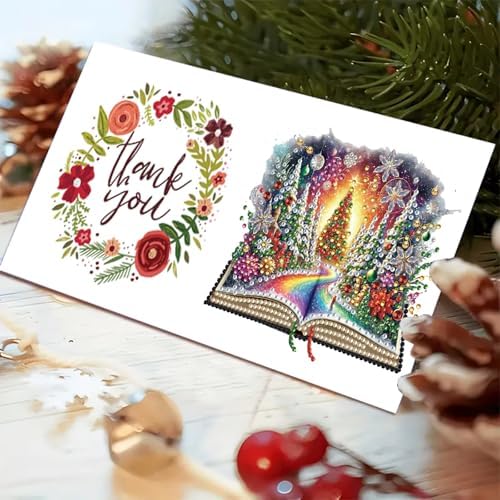 Christmas DIY Diamond Art Painting Greeting Cards Set, 5D Christmas Style Greeting Card, DIY Xmas Card Making Kits for Family Friends Handmade Gift - Image 6