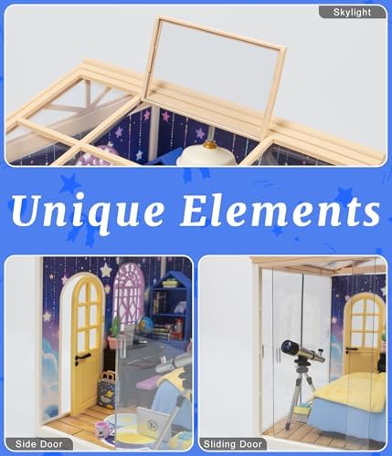 Starry Night Bedroom Miniature House Kit, DIY Space-Themed Dollhouse with Dustproof Sliding Doors & Roof, Tiny Room Building Model Kit for Adults & Teens, Creative Craft Gift for Space Lovers - Image 5
