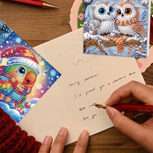 TDFERAN 8 Pack Diamond Art Kits for Adults Christmas Card Blank Cards Blank Greeting Cards Diamond Painting Note Cards with Envelopes Friendship/Anniversary Cards Thanks Cards Santa Claus Deer Owl - Image 7