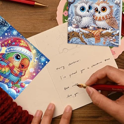 TDFERAN 8 Pack Diamond Art Kits for Adults Christmas Card Blank Cards Blank Greeting Cards Diamond Painting Note Cards with Envelopes Friendship/Anniversary Cards Thanks Cards Santa Claus Deer Owl - Image 7