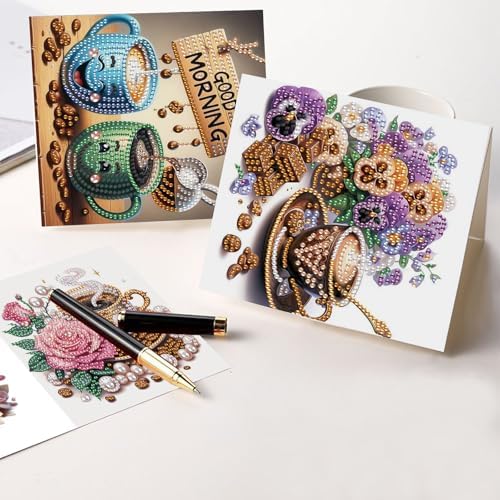 AiYuanzsh 6 Packs Diamond Art Painting Greeting Card Kits with Laser Effect Special Shaped Diamond Art Greeting Cards Arts Crafts for Christmas Birthday Thanksgiving Day Holiday (Coffee, 30x15cm) - Image 5