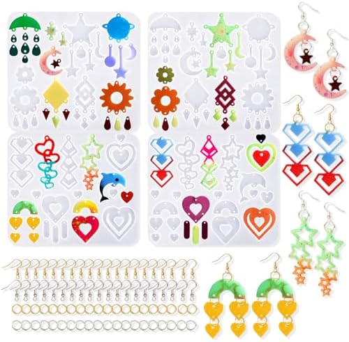 4 PCS Earring Resin Molds Multi Layer for DIY Pendant Keychain Earrings by Rifanda