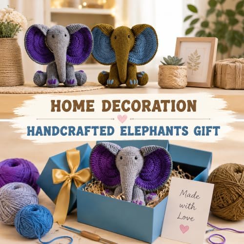 JYZJDKE Crochet Kit for Beginners Adults - DIY Amigurumi Elephant Knitting Starter Kit with Yarn Sets, Crochet Animal Kit Cute Stuffed Animal Craft Birthday Gifts (Grey Purple+Coffee Blue Elephant) - Image 6