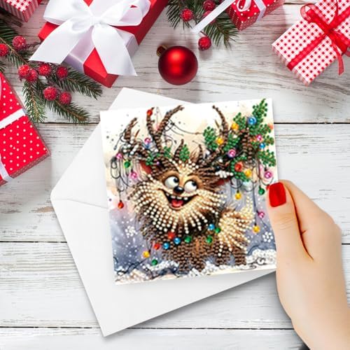 jinglinhh 6pcs Diamond Art Painting Christmas Scarf Reindeer Greeting Cards with Envelopes, DIY Card Making Kits for Adults, Diamond Art Postcards Christmas Cards Craft Gifts - Image 6