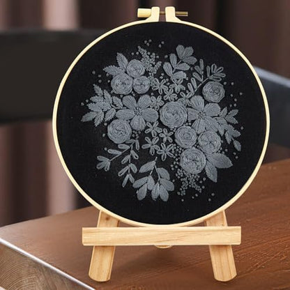 Crafmanoe Embroidery Kits for Beginners Adults, Black Flowers Embroidery Starter Kits, Counted Cross Stitch Kits for Beginners Adults Hobbies Set for Women, Embroidery Hoops, Thread and Video Tutorial - Image 3