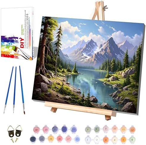 Landscape Paint by Numbers for Adults with Framed Canvas - Wooden Easel by xackcme
