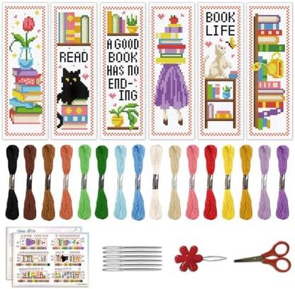 ACRNIGHEET 6PCS Cross Stitch Bookmark Kit for Beginner Bookshelves Stamped Cross Stitch Kits for Adults DIY Embroidery Bookmark Kits Crossstitch Kits Adult with Instructions Hand Craft Gift 11CT by ACRNIGHEET