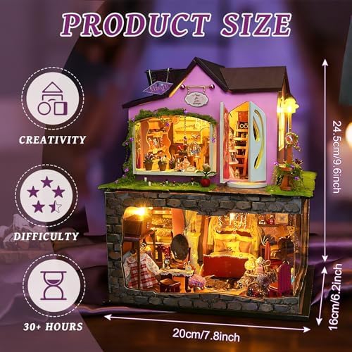 DIY Miniature House Kit, Dollhouse Kit w/Dust Cover Adult, Witch's Shop - Image 2