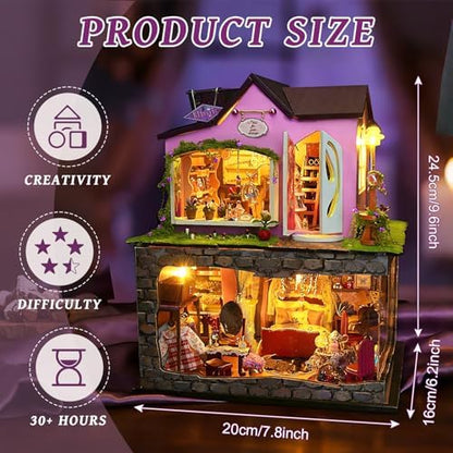 DIY Miniature House Kit, Dollhouse Kit w/Dust Cover Adult, Witch's Shop - Image 2