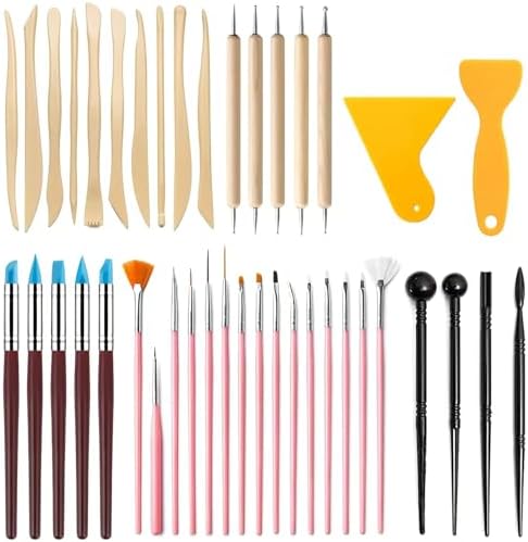 41PCS Polymer Clay Tools Kit, Clay Sculpting Art Tool Set with Wooden Carving Tools, Ball Stylus, Silicone Scrapers, Art Brushes for Pottery, Modeling, Nail Art, DIY Crafts for Beginners-Pink by DAIXIANGER
