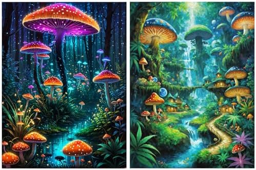 Lovepefe Mushroom Paint by Numbers Kit for Adults and Kids Beginner 2 Pack Mushrooms Forest Adult Paint by Number Kits On Canvas DIY Oil Painting Kits for Gift Wall Decor 12x16 Inch - Image 6