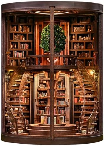 fifijoy DIY Book Nook Kit for Adults - 3D Wooden Puzzle Miniature House Kit with LED Light, Miniature Dollhouse Library Bookshelf Insert Decor, Creative Gift for Family, Friends (Wisdom Rings) by fifijoy