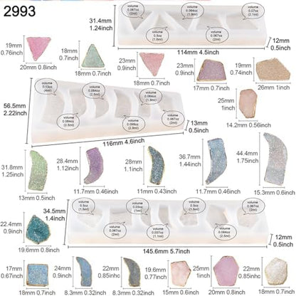FUNSHOWCASE Geode Epoxy Resin Silicone Molds Set Jewelry Making Kits for Necklace Pendant Earrings Bracelet Charms 33 Shapes 0.35-1.65inch - Image 3