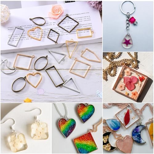 uxcell 25Pcs Alloy Open Bezel Pendants, Moon Hollow Frame Pendant Geometric Open Back Frame Pendant for Resin Jewelry Making Earrings Necklace Bracelet DIY, Rose Gold Tone - Image 5