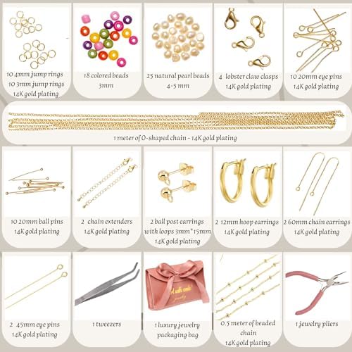 Jewelry Making Kit for Adults & Teens - Girls' DIY Bracelet Making Kit, Friendship Bracelet Kit w/Beads, Chains, Tools with 14K Gold & Silver-Plated Accessories for Necklaces & Earrings (Gold) - Image 5