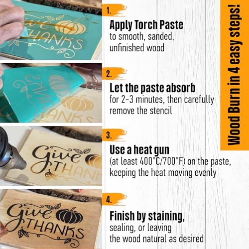 Torch Paste - The Original Wood Burning Paste | Made in USA | Heat Activated Non-Toxic Paste for Crafting & Stencil Wood Burning | Accurately & Easily Burn Designs on Wood, Canvas, Denim & More | 3 OZ - Image 4