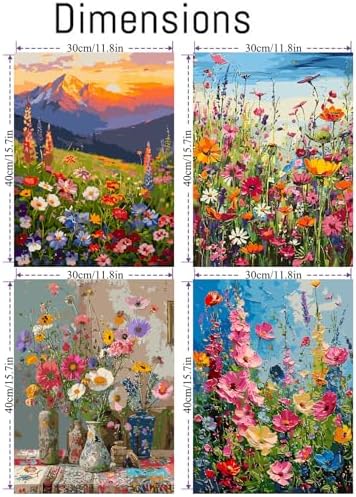 Clendo 4PCS Flowers Paint by Numbers Kit for Adults Beginner, Wild Floral Adult Paint by Number Kits on Canvas, Oil Painting Kit for Beginners Gift Home Wall Decor（12 * 16inch） - Image 2