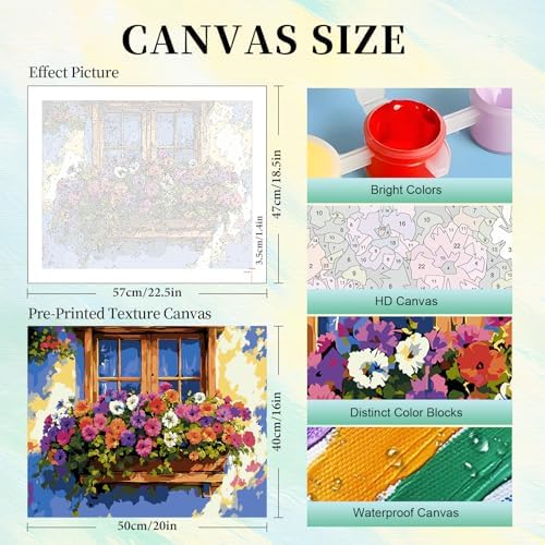 Paint by Numbers Kit for Adults, Flower Window DIY Painting Kit, 16x20 Inch - Image 3