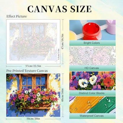 Paint by Numbers Kit for Adults, Flower Window DIY Painting Kit, 16x20 Inch - Image 3