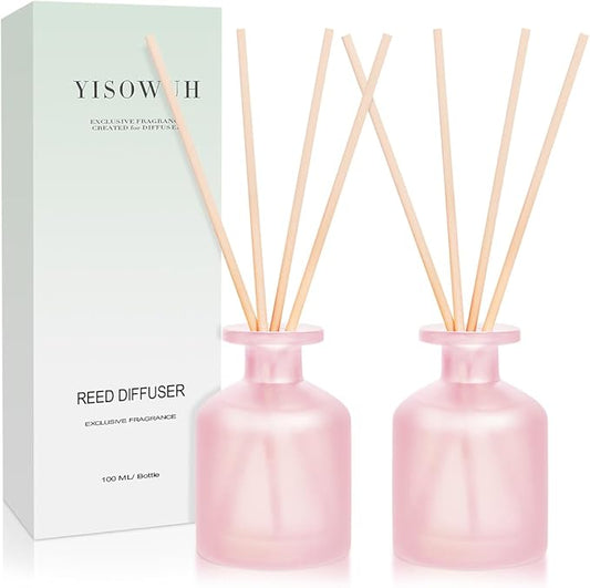YISOWUH Reed Diffuser - Ebony Rose 3.38oz (100ml) 2 Packs Essential Oil Reed Diffuser Set with 16 Sticks, Long Lasting Fragrance for Home, Bathroom, Bedroom, Room, Decor