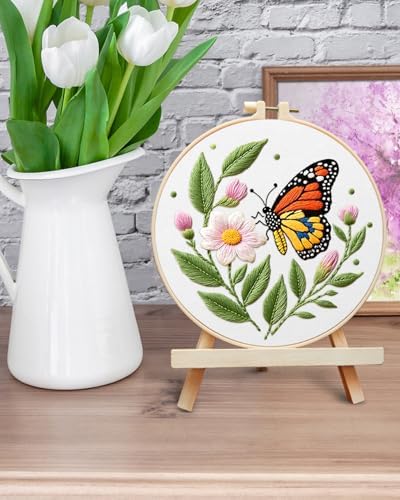 ERKOON Embroidery Kit for Beginners Adult, Flower Cross Stitch Set Include Embroidery Cloth Hoops Threads for Craft Lover Hand Stitch with Embroidery Skill Techniques (Butterfly) - Image 6