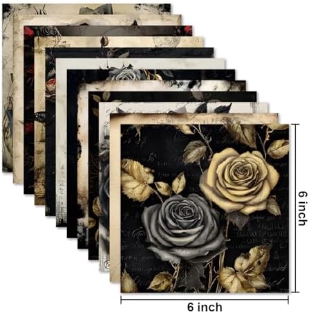 24 Sheets Black Rose Pattern Paper, 6" x 6" Rose Scrapbooking Supplies Paper Decorative Craft Paper for DIY Card Making Photo Album Junk Journal Décor - Image 2