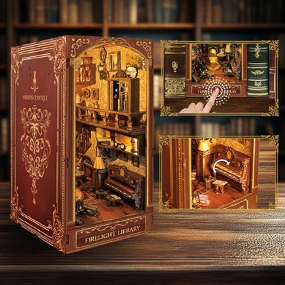 Firelight Library Book Nook, DIY Miniature House Puzzle for Magical Home Decor, 3D Bookshelf Decor for Adults and Beginners - Image 4
