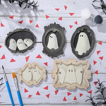 Simgoing 12 Set Adult Halloween Craft, Wood Ghost DIY Frame, Cute Style - Image 4