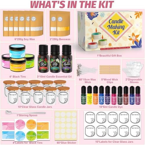 CxiRong Candle Making Kit for Adults, DIY Candle Making Supplies Craft Kits Including 4.4 lb Soy Wax, Beeswax, Jars, Tins, Candle Dyes, Essential Oils & More, Perfect for Home Decorations - Image 2