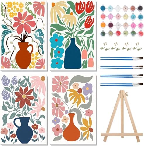 TCDZMYGS 4 Pack Flower Paint by Numbers Kit for Adults Beginner,Vase Easy Paint by Number Kits with Frame,DIY Acrylic Oil Painting by Numbers for Home Wall Decor 8 x 12 inch by TCDZMYGS