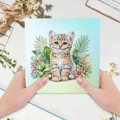 jinglinhh 6pcs Diamond Art Painting Garden Animal Seaturtle Dog Panda Elephant Owl Cat Greeting Cards with Envelopes, DIY Card Making Kits for Adults, Diamond Art Postcards Holiday Cards Craft Gifts - Image 3