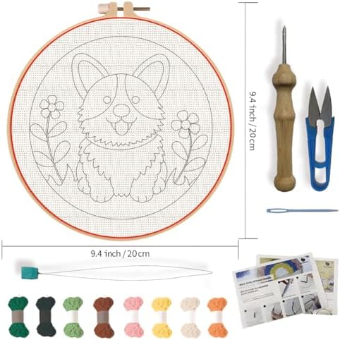 FREEBLOSS DIY Corgi Punch Needle Kit for Beginners Embroidery Punch Needle Starter Craft Set with Instructions Frame Embroidery Kit for Adults Gift Decoration 7.9''/20cm - Image 2