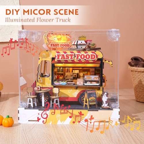 DIY Miniature House Kit (Fast Food Cart) Tiny Dollhouse Kits for Adults to Build, Mini Model Kits with LED Light&Music Box&Dust-Proof Cover, Birthday Gifts for Family Friends - Image 2