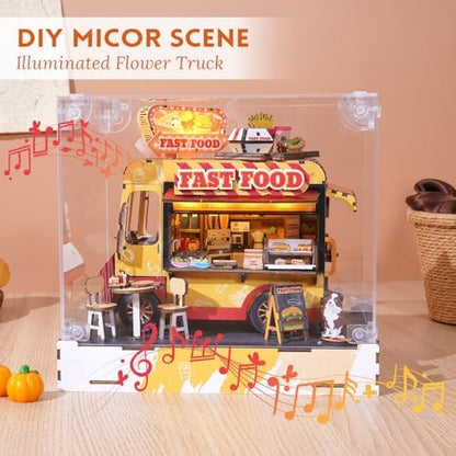 DIY Miniature House Kit (Fast Food Cart) Tiny Dollhouse Kits for Adults to Build, Mini Model Kits with LED Light&Music Box&Dust-Proof Cover, Birthday Gifts for Family Friends - Image 2
