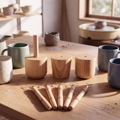 Ferrochef Cup Pottery Molds Clay Tools Set Wooden Sculpture Scraper Pottery Carving Tool Cup Handle Shape Clay Cutters for DIY Mug Vase Art Making (Small-Medium,12, 12, 12oz) - Image 6