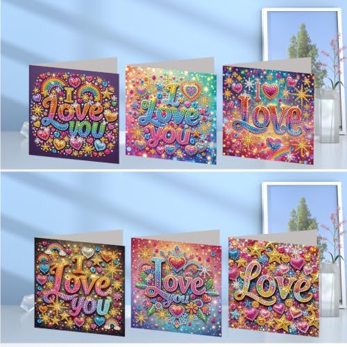 6PCS Love Diamond Art Painting Greeting Cards Kit with Envelopes - 5D DIY Diamond Art Card Kits for Adults - Handcrafted Postcards for Birthday & Holiday - Image 2