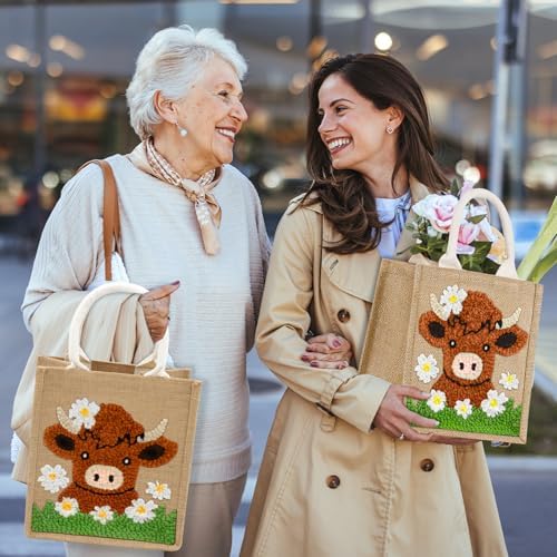 PUNICA Punch Needle Kits for Beginners with Highland Cow Pattern - Burlap Tote Bag for Adults & Kids, DIY Embroidery Starter Kit | Easy Craft Gifts (9x6.5x8.5 Inch) - Image 5