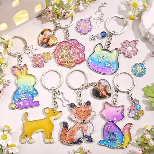LET'S RESIN Keychain Molds 37Pcs, Silver UV Resin Molds for Beginners, Open Bezel Flower & Animal Molds for Keychain, Jewelry & Pendant Making - Image 2