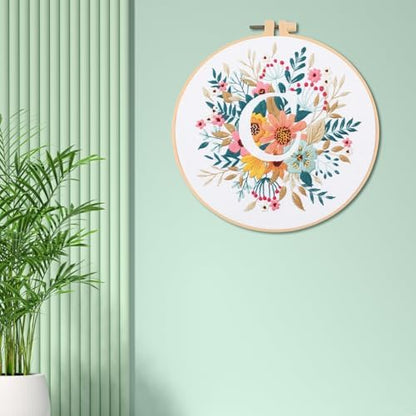 IUHUI Embroidery Kit for Beginners Adults - 26 Floral Letters Easy Patterns, DIY Hand Stitching Embroidery Set with Hoop (Flower and Grass Letter C) - Image 3