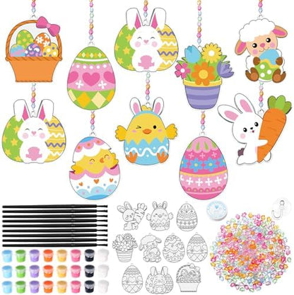 Dunzoom 30 Set Easter Craft Kit Suncatchers Kit Spring Easter Eggs DIY Suncatchers Craft Kit Make Your Own Suncatcher Paint Easter Bunny Sun Catcher Ornaments for Spring Art Craft Painting Activity by Dunzoom
