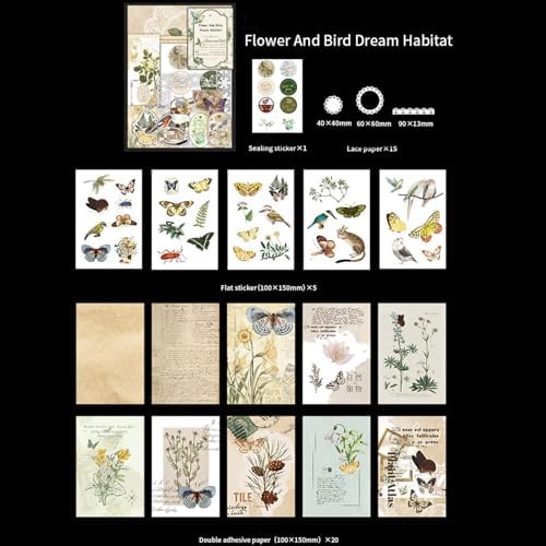 251Pcs Vintage Scrapbook Supplies Pack Kit for Junk Journal Bullet Aesthetic Paper Stickers Stuff Journaling Planners Diary Botanical Collage - Image 2