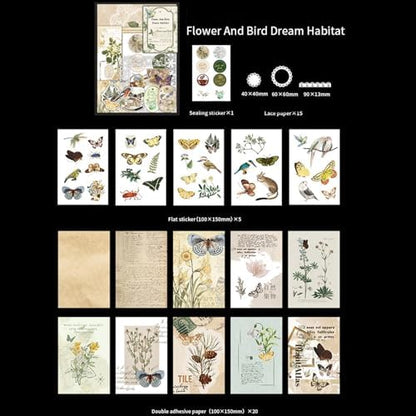 251Pcs Vintage Scrapbook Supplies Pack Kit for Junk Journal Bullet Aesthetic Paper Stickers Stuff Journaling Planners Diary Botanical Collage - Image 2
