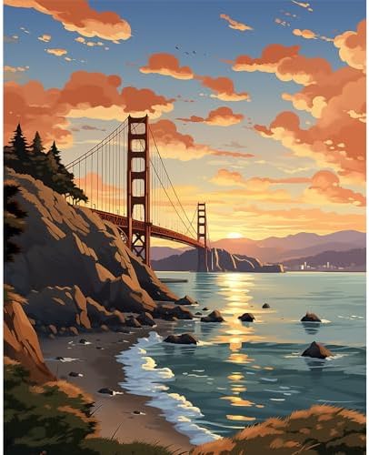 Natuyalo Paint by Numbers for Adults Beginner, Golden Gate Bridge Acrylic Easy Paint by Numbers Kits San Francisco Landscape Craft Kits for Adults Suitable for Wall Decoration Flameless 16x20 Inch by Natuyalo