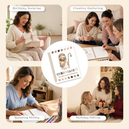 Easy Christianity Watercolor Workbook for Beginners, Water Coloring Book, 18 Colors Watercolor Paint Set, 12 Patterns Watercolor Kit, Faith-Based, Relaxing DIY Art Gift for Adults (Jesus) - Image 7