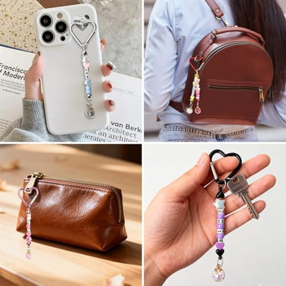 204 Pcs DIY Keychain Making Kit Letter Beads Key Chain Flower Star Heart Bead Kit Acrylic Key Ring Bag Charms Crafts Accessories - Image 6