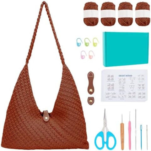 ACRNIGHEET Crochet Beach Bag Crochet Kit for Beginners Caramel Tote Bag Knitting Kit with Yarn and Hook DIY Craft Kits Gift for Adults with Video Guide Tutorial Crochet Starter Kit by ACRNIGHEET