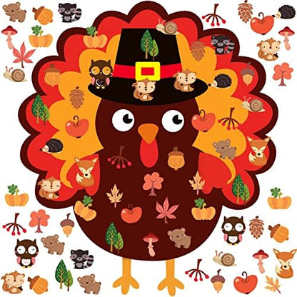 Tatuo 37 Pieces Fall Thanksgiving Felt Craft Kit DIY Turkey Pumpkin Felt Set with 36 Detachable Fall Maple Leaves Squirrel Pine Cones Corns Ornaments for Present DIY Craft(Delicate Style) by Tatuo