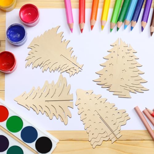 COCHIE DIY 3D Christmas Tree Wood Crafts to Paint, Paintable Unfinished Wooden Slices for Craft, Xmas Trees Cutouts Ornaments for Painting Decorations (24 PCS) - Image 6