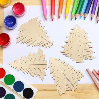 COCHIE DIY 3D Christmas Tree Wood Crafts to Paint, Paintable Unfinished Wooden Slices for Craft, Xmas Trees Cutouts Ornaments for Painting Decorations (24 PCS) - Image 6