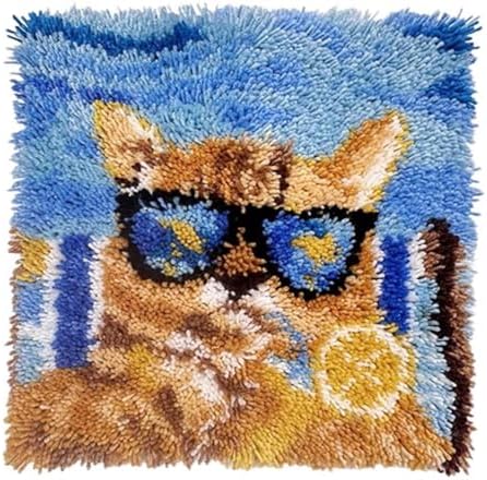 veirousa Orange Cat Latch Hook Kits for Adults, Beginners DIY Hooked Pillow Kit Pre-Printed Pillowcase Hook and Latch Rug Kits Cross-Stitch Cushion Cover for Home Sofa Decoration 17x17 inch - Image 2
